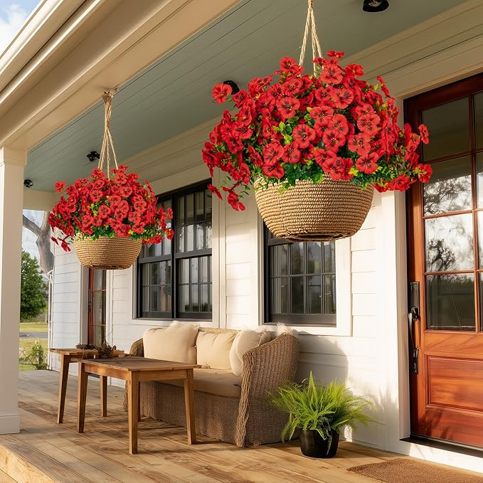Artificial Flowers, 24 Bundles, Decorative Bouquets for Home, Wedding, Garden, Office Decor (Red)