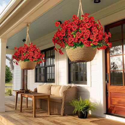 Artificial Flowers, 24 Bundles, Decorative Bouquets for Home, Wedding, Garden, Office Decor (Red)