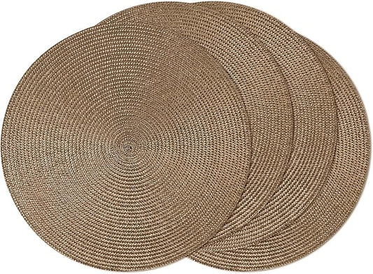 AHHFSMEI Round Braided Placemats 15 Inch Round Table Mats for Dining Tables Natural Woven Heat Resistant Place mats Set of 4 (Brown,4)
