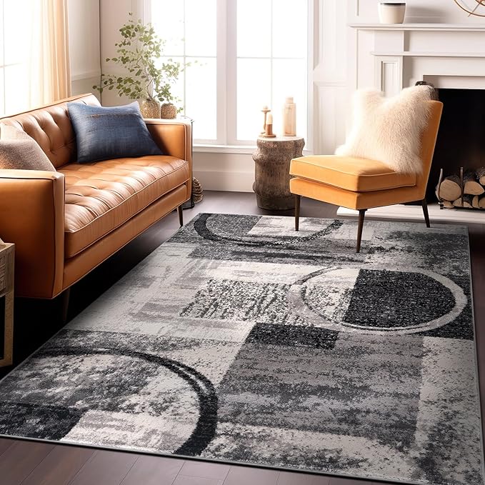 Rugshop Contemporary Circle Design Area Rug, Carpet with Jute Backing for Living Room, Bedroom, or Dining Room, Cream, 5'3" x 7'3"