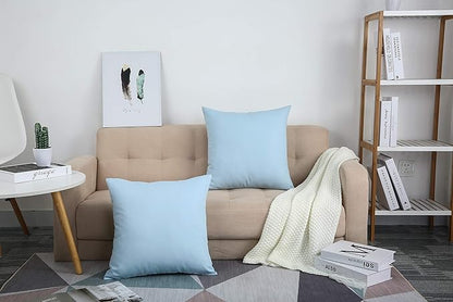 TangDepot Handmade Decorative Solid 100% Cotton Canvas Throw Pillow Covers/Pillow Shams, (14"x14", Light Blue)