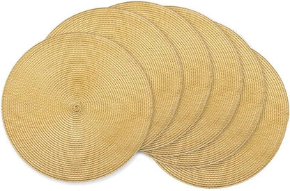 AHHFSMEI Round Braided Placemats 15 Inch Round Table Mats for Dining Tables Natural Woven Heat Resistant Place mats Set of 6 (Wheat Yellow)