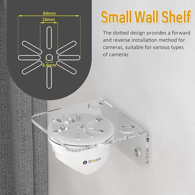 Sezanrpt Clear Acrylic Wall Shelf 4 Pack for Surveillance Cameras, Smart Security Cameras, Small Floating Shelf for Plants, Speaker, Dog Camera, 4'', with Cable Clips