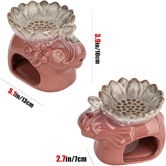 Elephant Oil Burner, Elephant Ceramic Oil Warmers, Retro Decorative Aroma Furnace Creative Gift Box, Furnace Household Burner Lotus Tea Light Rack Decorative Gift (Pink)