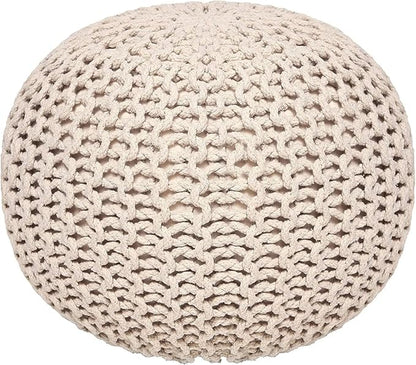 REDEARTH · Round Pouf Ottoman - Hand Knitted Cable Boho Poof Home Décor Pouffe Circular Footrest for Living Room - Nursery - Bedroom - Lounge 100% Cotton (19.5"x19.5"x14") - Ivory, Set of 2