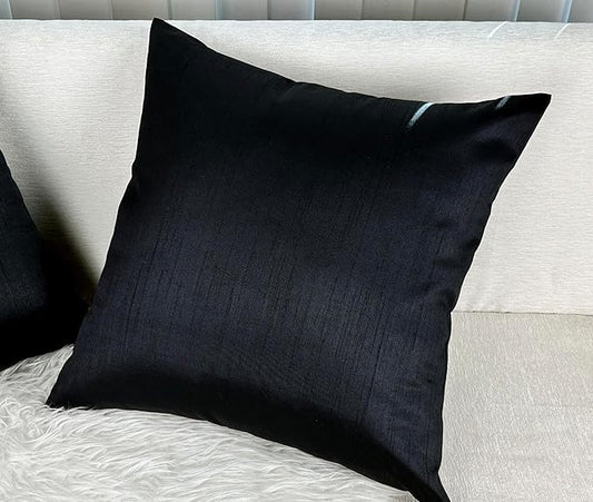 Aiking Home 24x24 Inches Faux Silk Square European Shams, Zipper Closure, Black (Set of 2)