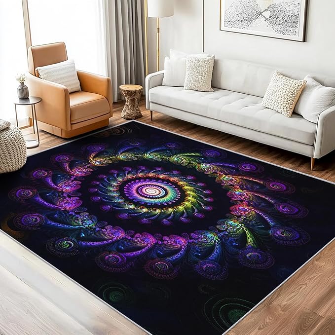 Psychedelic Swirl Rug 3x5, Washable Trippy Spiral Rugs for Living Room Bedroom, Multicolor Fractal Art Area Rug for Home Decor, Non Slip Backing Floor Carpet with Gripper - 3 x 5 ft