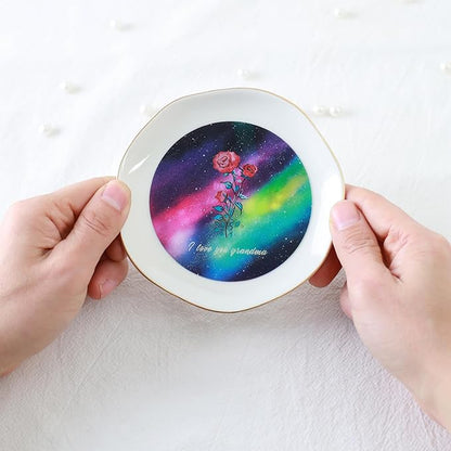 HOME SMILE Mother's Day Gifts for Nana From Grandkids Unique - I Love You Grandma Jewelry Ring Dish Tray with Dynamic Pattern Shifts for Grandmother