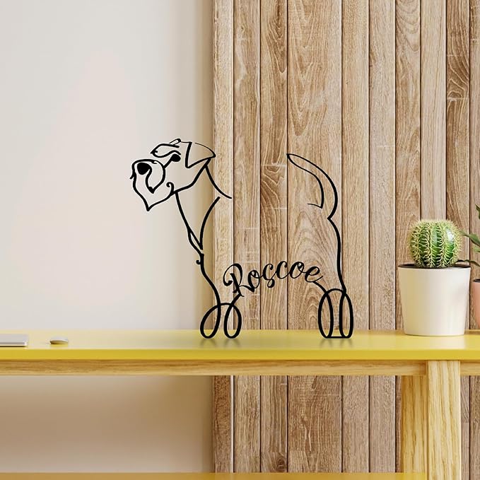Schnauzer Dog Metal Desk, Custom Schnauzer Dog Minimalist Metal Table Sign Decor With Name, Pet Lover Sculpture Statue