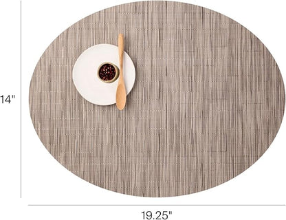 Chilewich Bamboo Placemats Set of 4 - Woven Oval Placemats - Reusable, Stain-Resistant, Indoor/Outdoor Tabletop Protection - 19" x 14" - Dune