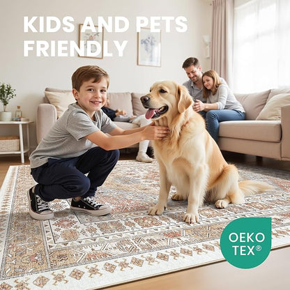 zesthome Washable Round Area Rugs - Non-Slip 6ft Round Rugs, Ultra-Thin Large Circle Rugs for Living Room, Soft Low Pile Rug for Bedroom, Kitchen, Nursery - Vintage Stain Resistant Round Rug