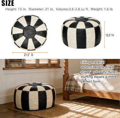 Thgonwid Unstuffed Moroccan Ottoman Pouf Cover, Ottoman Footstool Storage Solution, Bean Bag Chair, Foot Rest, Multi-Black&White