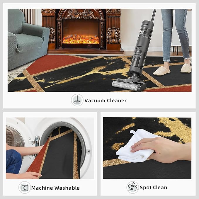 Black Gold Marble Area Rug Modern Abstract Marble Rug Polygonal Geometric Patchwork Carpet 3D Light Luxury Geometric Line Carpet for Living Room Playroom 6x9ft
