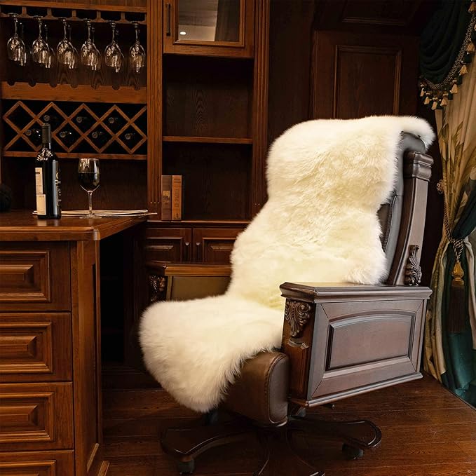Genuine Sheepskin Rug New Zealand Luxury Lambskin Rug, Natural Fluffy Sheepskin Throw for Bedroom Living Room Children's Room - Premium Area Rug Chair Cover (2×6 Feet, Cream White)
