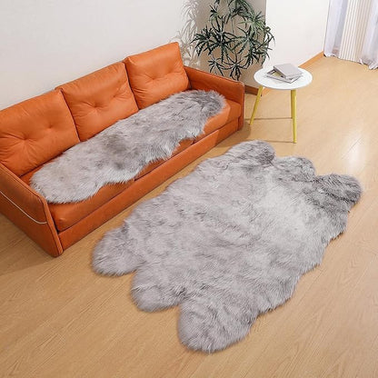 Faux Fur Rug Sheepskin Shag Fluffy Fuzzy Grey 4x6 ft Rugs for Bedroom Bedside Bed Floor Living Room Plush High-Density Cushion Carpet Super Sofa Cover