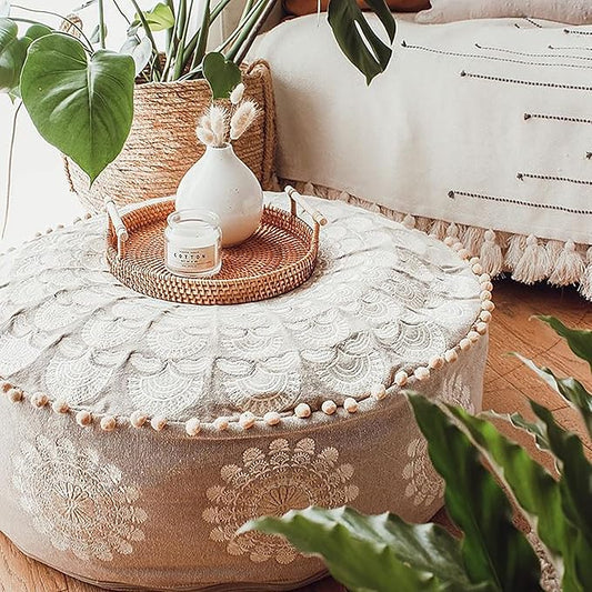 Mandala Life ART Bohemian Pouf Ottoman Cover 24x8- Luxury, Artisan Room Décor Pouffe for Meditation, Yoga, and Boho Chic Seating Area Stool Floor Pillow Case – Accent Your Living Room, Bedroom