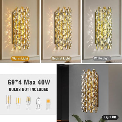 Crystal Wall Sconces,Modern Gold Wall Light Fixtures,Luxury Indoor Wall Lamp,Vanity Wall Mount Lamps for Living Room,Bedroom,Bathroom,Bedside,Hallway,Stairway