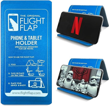 Airplane Phone Holder, Flexible Cell Phone Holder, Folding Cellphone Stand for Desk, Bed, Office, Treadmill - Airplane Gadgets for Long Travel Accessories - Plane Essentials (Blue)