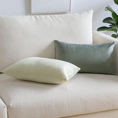 Artscope Luxury Velvet Pillow Covers Super Soft Decorative Square Throw Pillow Covers Case Cushion Covers for Sofa Couch Bedroom Car Decor 12x20 Inch Cream White