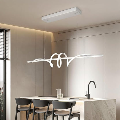 Modern LED Pendant Light, 39.37in Silver Chandelier Dimmable,3000K-6000K Adjustable Color Temperature, Aluminum Modern Kitchen Light Fixture for Dining Room