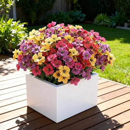 Artificial Flowers for Outdoor Faux Plants for Spring Summer Decoration, UV Resistant Realistic Silk Plastic Fake Flowers Garden Porch Patio Balcony Yard Front Home Decor, 24 Bundles