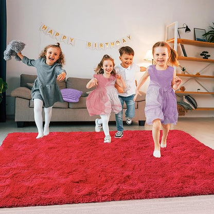 Large 9x12 Area Rugs for Living Room, Soft Shag Thick Fluffy Rug for Bedroom, Non Slip Plush Fuzzy Carpet for Girls Boys Kids Dorm Rug for Home Decor Aesthetic, Red