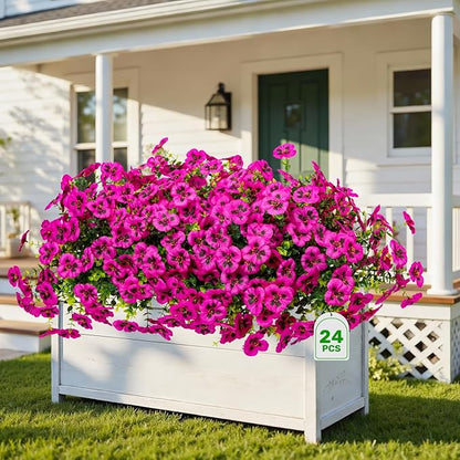 Artificial Flowers, 24 Bundles, Decorative Bouquets for Home, Wedding, Garden, Office Decor (Fuchsia)