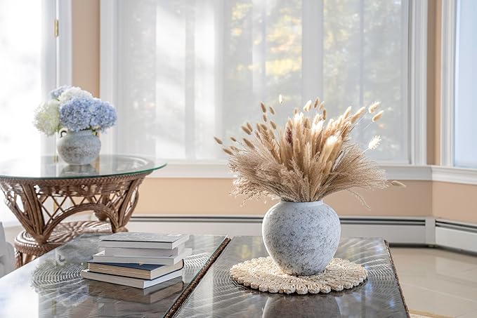 Rustic White Ceramic Vase Flower Vase with Hand-Glazed, Big Textured Round Vase for Centerpieces, Kitchen, Living Room, Bedroom Decor Gifts