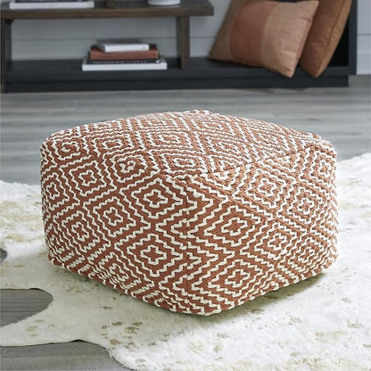 Signature Design by Ashley Brynnsen Casual Handwoven Geometric Pouf, Orange & White