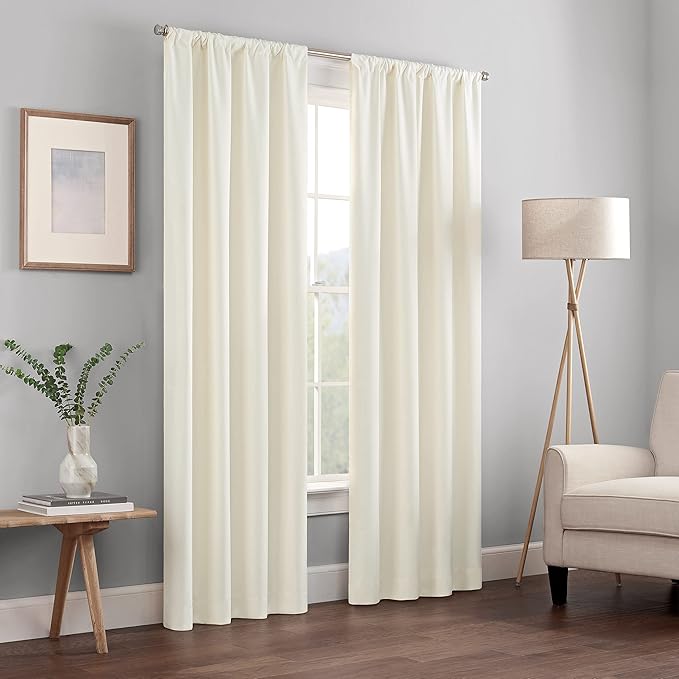 ECLIPSE Kendall Modern Blackout Thermal Rod Pocket Window Curtain for Bedroom or Living Room (1 Panel), 42" x 63", Ivory