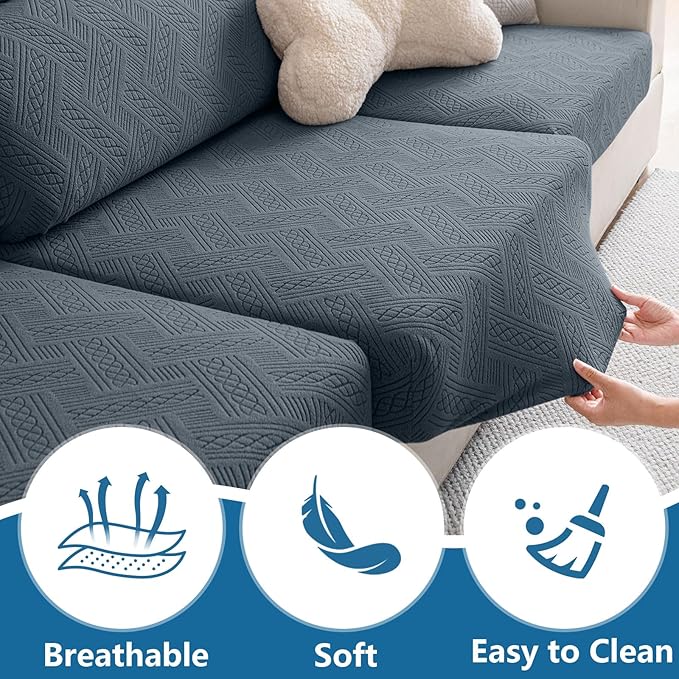 hyha Waterproof Couch Cushion Covers, Waterproof Sectional Couch Covers for Cushion Sofa for Pets, Stretch Sofa Slipcover Washable with Elastic Bottom(Back Cover M, Dark Grey)