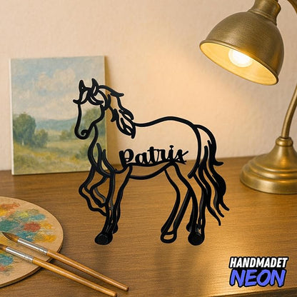 Personalized Horse Minimalist Sculpture, Custom Name Farmhouse Metal Desk Decor, Decorative Aesthetic Table Sign Gifts For Horse Lovers, Kids Room, Home Office Decorations