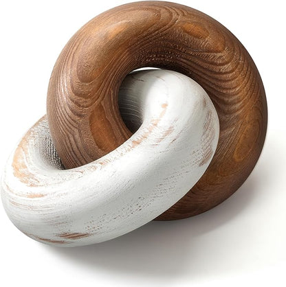 EOSAHR Boho Decor Pine Wood Knot Wooden Chain Link Decor for Your Coffee Table, Room Decor, or Book Shelf Chic Modern Desk Decor to Stylish up Your Home Office (Brown & White)