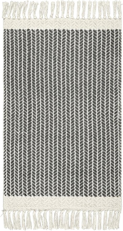 Lahome Boho Bathroom Rugs, Small 2x3 Entry Rug Washable Front Door Bath Mat Woven Cotton Area Rug with Tassels, Farmhouse Non Shedding Lightweight Grey Throw Rug Low Pile Carpet for Kitchen
