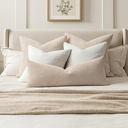 MIULEE Textured Boucle Throw Pillow Cover Neutral Accent Solid Lumbar Pillow Case Decorative Soft Pack of 1 Couch Cushion Chair Sofa Bedroom Livingroom Home Decor,36x14 Inch