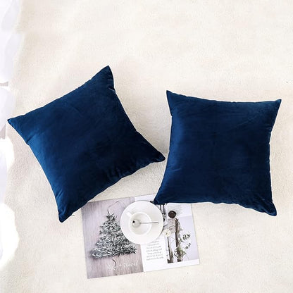 NiNi ALL Decorative Throw Pillow Covers Velvet Dark Blue Cover 18x18 Inch Pack of 2 Navy Blue Cushion Covers Soft for Couch Sofa Bedroom Living Room