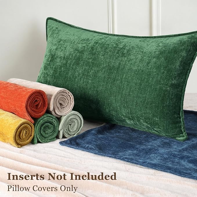 decorUhome Spring Couch Euro Sham Throw Pillow Covers 26x26 Set of 2, Decorative Soft Velvet Neutral Chenille Pillow Covers with Elegant Design for Sofa Bed Living Room Home Decor, Green