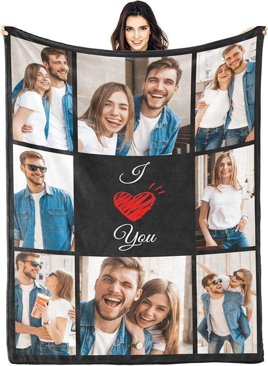 Custom Blanket with Picture Customized Blankets and Thows Personalized Blanket Customizable Blanket Photo Blankets Customize for Valentines Day Gifts Birthday for Her Him Girlfriend Boyfriend Wife