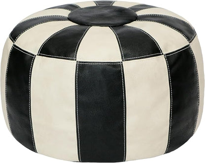 Thgonwid Unstuffed Moroccan Ottoman Pouf Cover, Ottoman Footstool Storage Solution, Bean Bag Chair, Foot Rest, Multi-Black&White