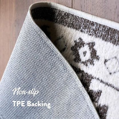 Moroccan Washable Entryway Rug 2x3, Geometric Decorative Woven Area Rug, Non-Slip Boho Accent Soft Low-Pile Indoor Door Mat, Small Throw Rug for Bathroom Front Porch, Dark Brown/White