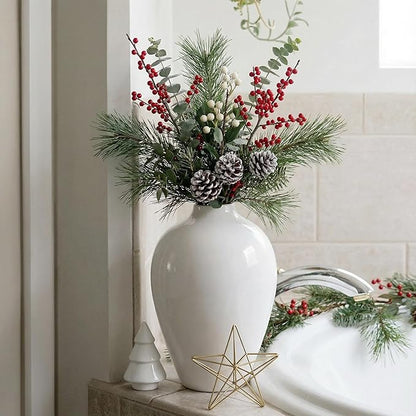 Willowy 10 Inch Elegant Glossy Porcelain Vase - White Ceramic Vase, Large Ceramic for Vases Home Decor, Tall White Decorative Vases for Pampas Grass