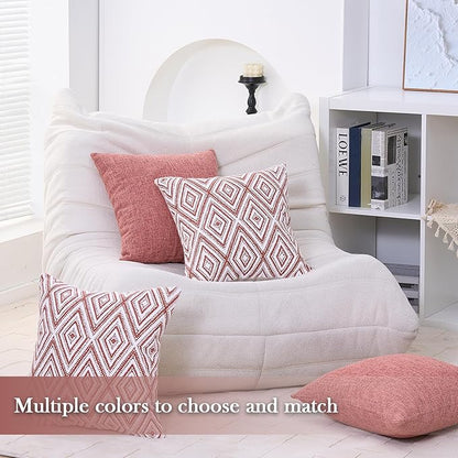 HPUK Decorative Throw Pillow Covers Set of 4 Geometric Design Linen Cushion Cover for Couch Sofa Living Room, 18"x18" inches, Coral