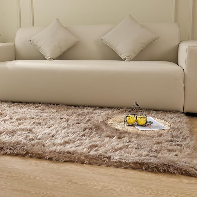 Beige Furry Washable Faux Sheepskin Fur Rug for Living Room Bedroom Fluffy Area Rug 4x6 Rectangle Rug Nursery Decor