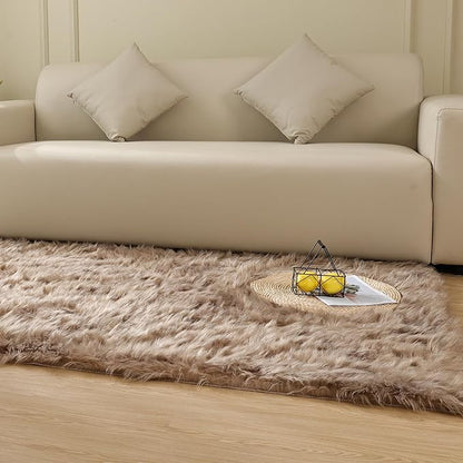 Beige Furry Washable Faux Sheepskin Fur Rug for Living Room Bedroom Fluffy Area Rug 4x6 Rectangle Rug Nursery Decor
