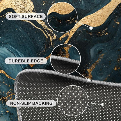 Marble Washable Area Rugs 4x6 Non-Slip Fluid Art Living Room Rug Gold Lines Soft for Carpet Low Pile Indoor Door Mat & Room Decor