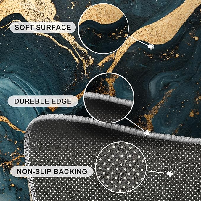 Marble Washable Area Rugs 6x9 Non-Slip Fluid Art Living Room Rug Gold Lines Soft for Carpet Low Pile Indoor Door Mat & Room Decor