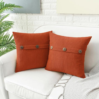 HWY 50 Burnt Orange Chenille Throw Pillow Covers 18x18 Inch with Triple Buttons, Soft Fall Farmhouse Accent Decorative Cushion Cases for Couch Sofa Bed Living Room Bedroom Pack of 2