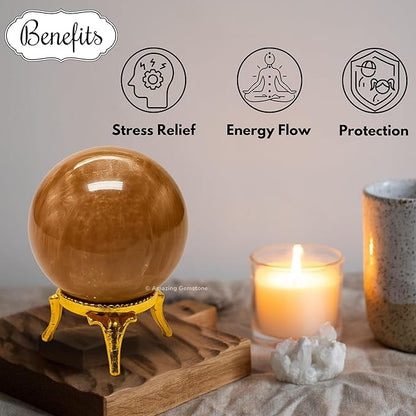 Amazing Gemstone Peach Moonstone Crystal Ball with Stand - 1.5 Inches Crystal Sphere Meditation Balls for Witchcraft and Decorative Balls