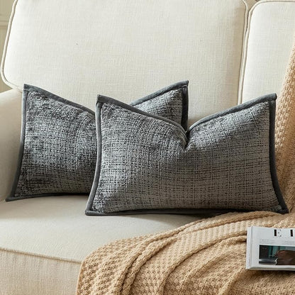 Yaertun Pack of 2 Chenille Textured Decorative Throw Pillow Covers Accent Solid Cushion Cover Soft Cozy Pillow Case with Velvet Back for Couch Sofa Bed Living Room 12x20 Inch Grey