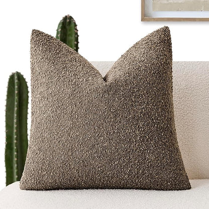 Foindtower Decorative Textured Boucle Throw Pillow Covers Accent Solid Pillow Cases Neutral Soft Cozy Couch Cushion Case for Chair Sofa Bedroom Living Room Home Decor 16x16 Inch,1PC,Light Brown